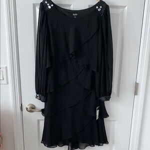 SLNY Black Sheath Dress with Bishop Sleeves